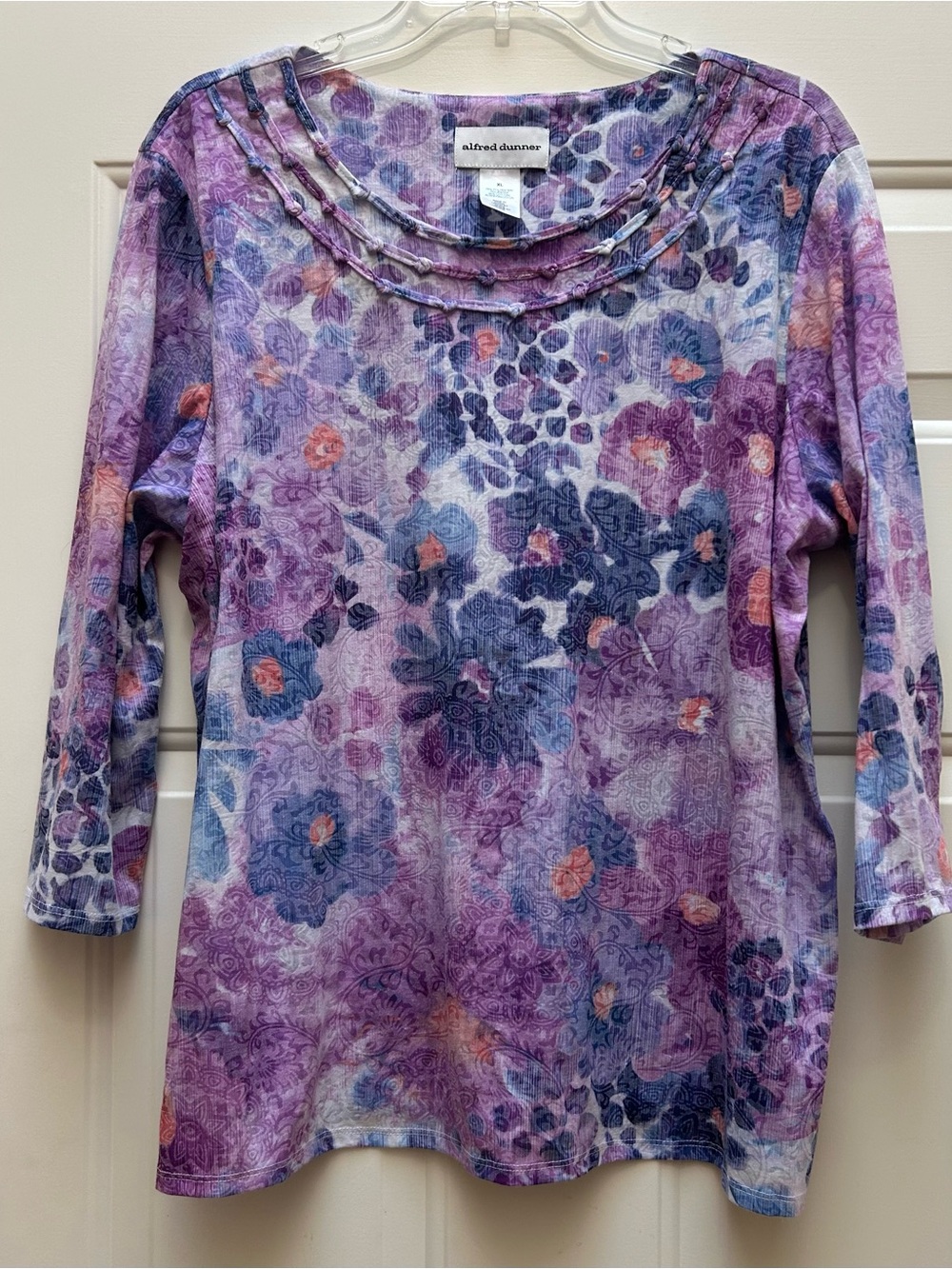 Alfred Dunner Lavender Floral Scoop Neck Women's Top